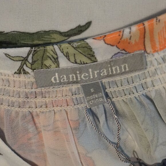 Daniel Rainn White Multi-Color Floral Print Sheer ¾ Sleeve Blouse Women’s Small - Picture 7 of 9